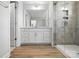 Bathroom with sleek white cabinetry, spacious countertops, and a glass enclosed shower at 2024 Embassy Ct # 49, Charlotte, NC 28213
