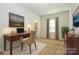 Bedroom featuring a desk, neutral carpet and paint, and a window with striped curtains at 7542 Waverly Walk Ave # 7542, Charlotte, NC 28277