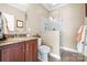 Bathroom featuring granite vanity, modern fixtures, and glass enclosed tiled shower at 4165 54Th Ne Ave, Hickory, NC 28601