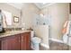 Bathroom with granite vanity, a large shower, and updated fixtures at 4165 54Th Ne Ave, Hickory, NC 28601