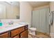 Bathroom with shower, toilet, and vanity at 4418 Huntley Glen Dr, Pineville, NC 28134