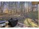 Private backyard with wooded area and retaining wall at 9325 Four Mile Creek Rd, Charlotte, NC 28277