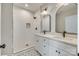 Modern bathroom with double vanity and patterned tile floor at 936 Jackson Rd, Fort Lawn, SC 29714