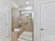 Shower with built-in seat and glass enclosure at 1410 Tranquility Blvd, Lancaster, SC 29720