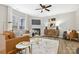 Living room with fireplace, hardwood floors, and stylish furniture at 4827 Eaves Ln, Charlotte, NC 28215