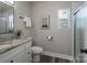 Clean bathroom with granite vanity and walk-in shower at 6211 Rock Island Rd, Charlotte, NC 28278