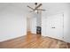 Bright bedroom with hardwood floors, double door closet and ceiling fan at 1026 Walker Branch Rd, Lincolnton, NC 28092