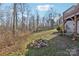 Landscaped backyard with fire pit and wooded area at 34466 Lisa Dr, Albemarle, NC 28001