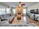 Spacious living room with fireplace, large TV, and hardwood floors at 6608 Brookgreen Ter, Matthews, NC 28104