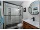 Bathroom with walk-in shower and modern vanity at 6751 Lackey Rd, Vale, NC 28168