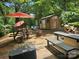 Backyard with patio, shed, picnic table, and fire pit at 800 Thera Dr, Charlotte, NC 28206