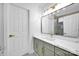 Modern bathroom with a green vanity and marble countertop at 13833 Jonathans Ridge Rd, Charlotte, NC 28227