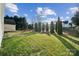 Landscaped backyard with grassy area and privacy trees at 1411 Ladora Dr, Charlotte, NC 28262