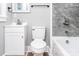 Updated bathroom with gray tile and a white vanity at 320 Brown Rd, China Grove, NC 28023