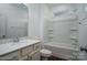 Bathroom with a shower/tub combo and white vanity at 804 Pierce Ave, Mount Holly, NC 28120