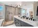 Modern bathroom with double vanity and walk-in shower at 3436 Greene Rd, Monroe, NC 28110