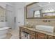 Elegant bathroom with double vanity, granite countertop, and large mirror at 3255 Lake Pointe Dr, Belmont, NC 28012