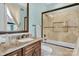 Modern bathroom with granite vanity, large shower, and bathtub at 3255 Lake Pointe Dr, Belmont, NC 28012