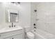 Bathroom with white vanity, marble shower, and gold framed mirror at 108 Robinson Dr, Cherryville, NC 28021