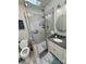 Stylish bathroom with walk-in glass shower, updated fixtures and granite vanity at 1601 Eden Glen Dr, Dallas, NC 28034