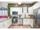 Modern white kitchen with stainless steel appliances and trendy backsplash at 935 Mcalway Rd # 306, Charlotte, NC 28211