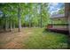 Expansive backyard with lush green grass and mature trees, offering a serene and private outdoor space at 1313 Western Hills Ln, Vale, NC 28168