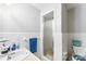 Bathroom with shower, vanity, and updated tile at 1535 Rolling Meadow Ln, Gastonia, NC 28054