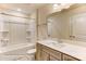 Clean bathroom with tub, vanity, and mirror at 4010 Cedar Falls Dr # 23, Waxhaw, NC 28173