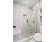 Clean bathroom with white subway tile shower and built-in bench at 11015 Vista Haven Dr, Charlotte, NC 28226