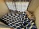 Small bedroom with blue and white bedding and gingham curtains at 168 Clubhouse Dr, New London, NC 28127