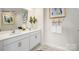 Double vanity bathroom with modern finishes and a hexagon tile floor at 202 Brinkley Dr # 11, Kings Mountain, NC 28086