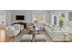 Spacious living room with an L-shaped sofa, hardwood floors, and large windows at 5204 Sardis Rd, Charlotte, NC 28270