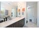 Double vanity bathroom with modern finishes and a dog door at 416 Wesley Heights Way, Charlotte, NC 28208