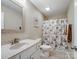 Clean bathroom with a white vanity, modern fixtures, and a charming Paris-themed shower curtain at 490 Melvista Ave, Rock Hill, SC 29732