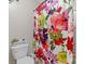 Small bathroom with toilet and floral shower curtain at 112 Artisan Ct, Mooresville, NC 28117