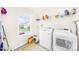 Convenient laundry room with washer, dryer, and storage shelves at 8219 Pamplin Ct, Charlotte, NC 28273