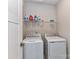 Convenient laundry room with washer, dryer, and shelving at 8825 Chapel Grove Crossing Dr, Huntersville, NC 28078