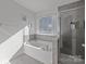 Bathroom with soaking tub, gray tile shower, and window at 11058 Argosy Dr, Lancaster, SC 29720