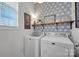 Laundry room with washer, dryer, and geometric patterned wall at 156 Singleton Rd, Mooresville, NC 28117