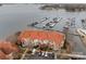 Stunning aerial view of waterfront condos with boat slips and ample parking, offering convenient lake access and scenic beauty at 17931 Kings Point Dr # G, Cornelius, NC 28031