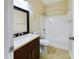 Bathroom features vanity, toilet and tub shower at 1903 46Th Avenue Ne Dr, Hickory, NC 28601