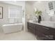 Modern bathroom with double vanity,freestanding tub, and walk-in shower at 10114 Tolleson Ave, Charlotte, NC 28277