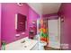 Bathroom with pink walls, shower, and vanity at 1726 Umstead St, Charlotte, NC 28205