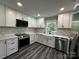 Updated kitchen with white cabinetry, stainless steel appliances, and a farmhouse sink at 6514 Highwood Pl, Charlotte, NC 28210