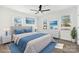 Virtually staged bedroom with plush bed and blue accents at 721 York S Ave, Rock Hill, SC 29730