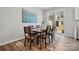 A dining area with a wooden table set for six, complemented by a modern blue wall art at 7232 Hodges Meadow Ln, Charlotte, NC 28213