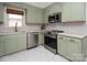 Kitchen with light green cabinets and stainless steel appliances at 160 Northcrest Dr, Kannapolis, NC 28081