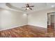 Bedroom with hardwood floors and ceiling fan at 104 Brookview Dr, Shelby, NC 28152