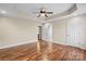 Spacious bedroom with hardwood floors and ceiling fan at 104 Brookview Dr, Shelby, NC 28152