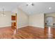 Dining area with hardwood floors and adjacent kitchen at 104 Brookview Dr, Shelby, NC 28152